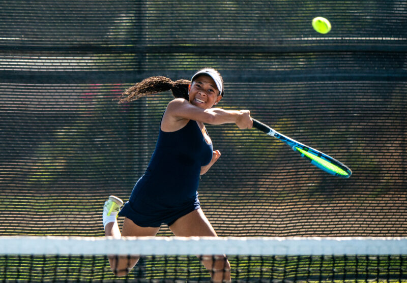West Ranch High School Ta’leighah Saulter powerfully returns the ball to her opponent during Thursday’s match at Saugus High School. 091224 Katherine Quezada/The Signal