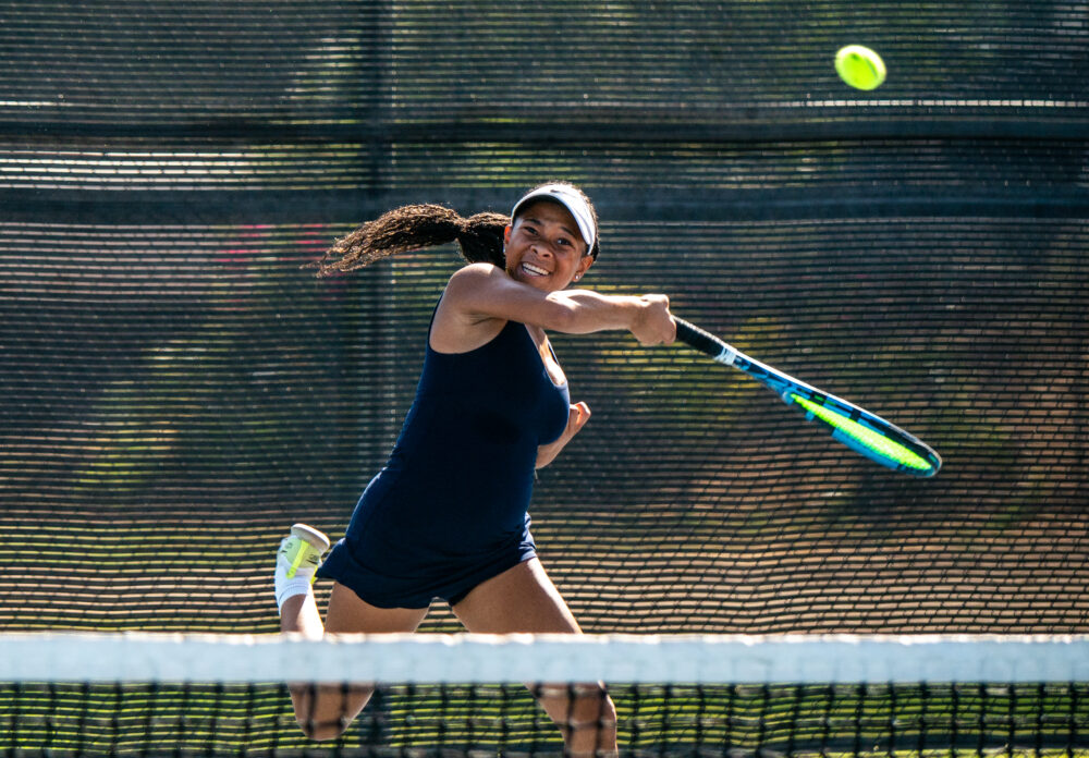 West Ranch High School Ta’leighah Saulter powerfully returns the ball to her opponent during Thursday’s match at Saugus High School. 091224 Katherine Quezada/The Signal