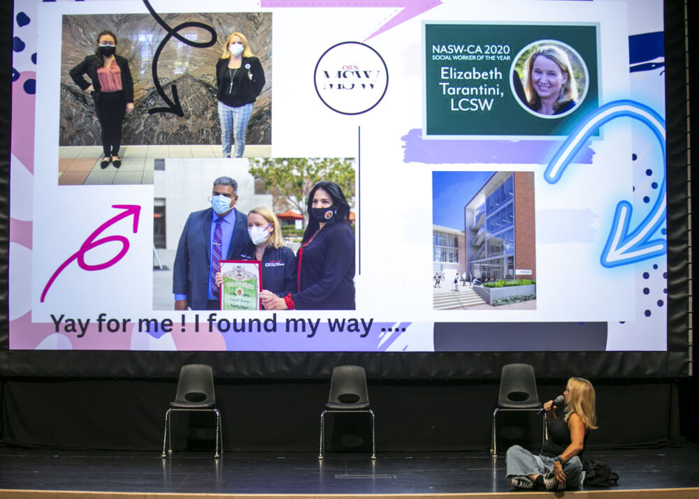 Bowman social worker Elizabeth Tarantini discusses her trajectory during the WiSH Education Foundation's "Ascend" event at Saugus High School on Oct. 18, 2025. Habeba Mostafa/ The Signal