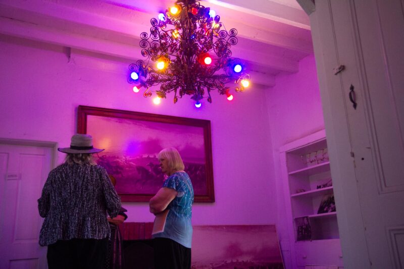 A chandelier created by Carl Peters hangs inside the Rancho Camulos Museum during the grand opening of “The Whimsical World of Carl Peters” an art exhibit highlighting his work on Oct. 11, 2025. Katherine Quezada/The Signal