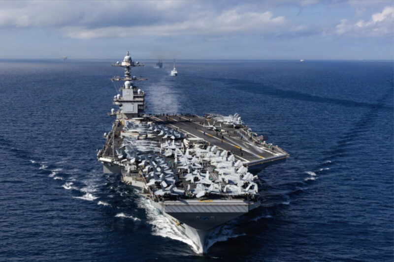 The world’s largest aircraft carrier, USS Gerald R. Ford (CVN 78) in the Strait of Gibraltar on Oct. 1, 2025. Seaman Apprentice Alyssa Joy/U.S. Navy