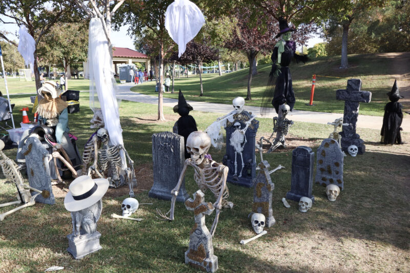 A little graveyard for people to walk through sits on display at the "Finish the Ride and Finish the Run" event at West Creek Park in Valencia, Calif., Sunday, Oct. 26, 2025. Kamryn Martell/The Signal