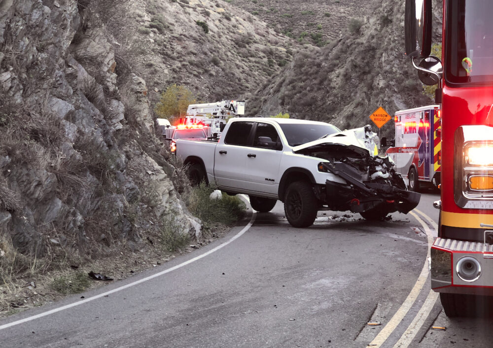 Three-vehicle collision results in major damages on San Francisquito Canyon Road near Quail Trail, Thursday, Oct. 30, 2025. Signal Staff/The Signal