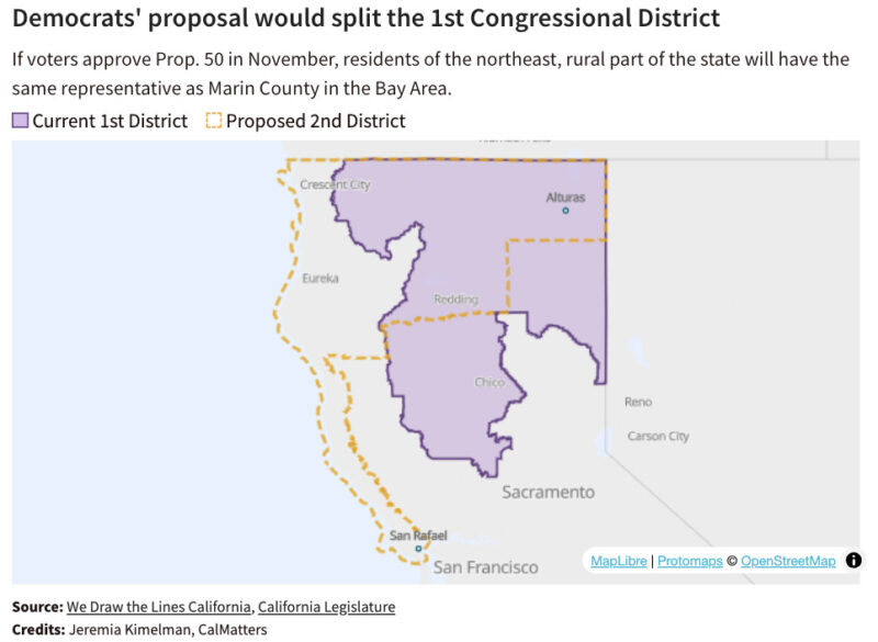 A map of the proposed new congressional district lines in northern California. 
