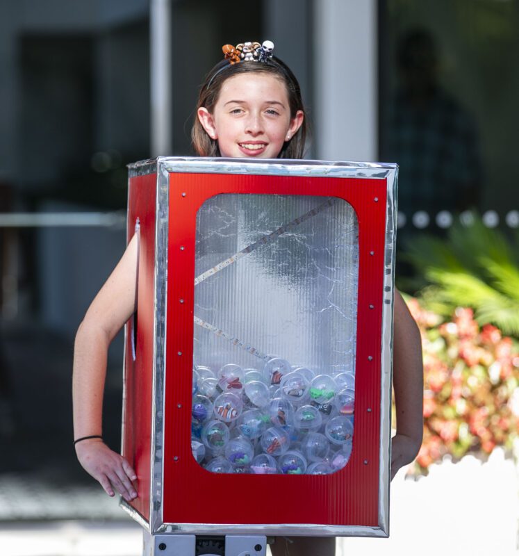 Brooklyn Deschamp, 10, made her Halloween costume within a week, which is filled with mini 3D-printed trinkets to pass out to friends. Habeba Mostafa/ The Signal