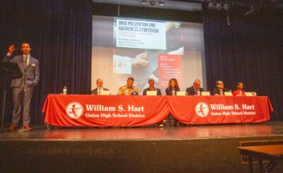 Key speakers at the William S. Hart Union High School District Drug Prevention and Awareness Symposium at Valencia High School on Oct. 29, 2025. Katherine Quezada/The Signal