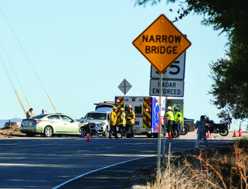Officers and first responders responded to a four-vehicle crash at the intersection of The Old Road and Rye Canyon Road Saturday afternoon on Nov. 1, 2025. Habeba Mostafa/ The Signal