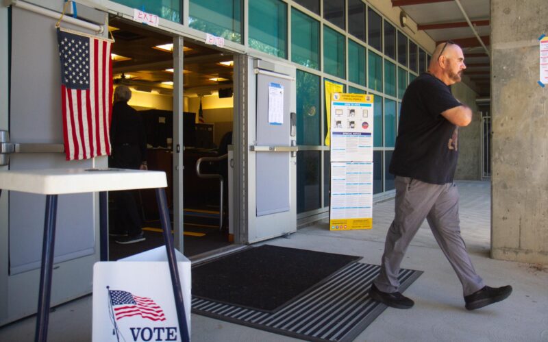 A man exits the voting center at College of the Canyons in Valencia on Nov. 4, 2025. Katherine Quezada/The Signal