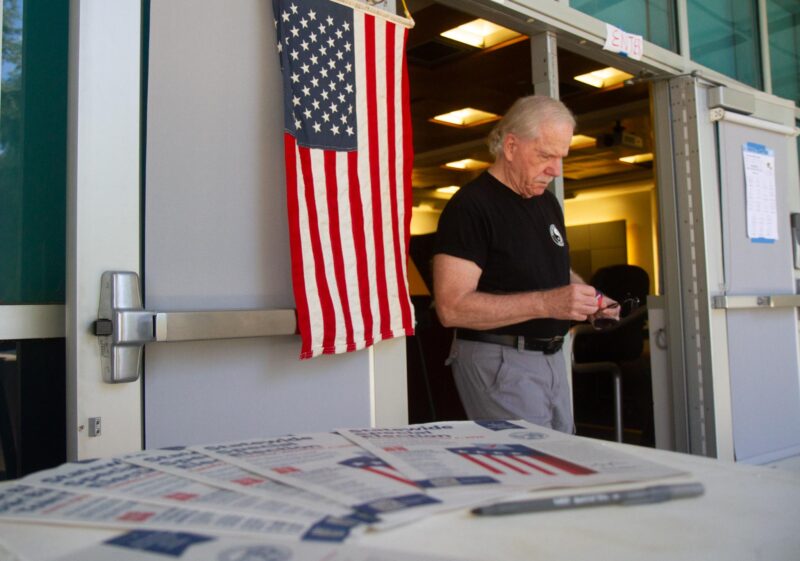 A man exits the voting center at College of the Canyons in Valencia on Nov. 4, 2025. Katherine Quezada/The Signal