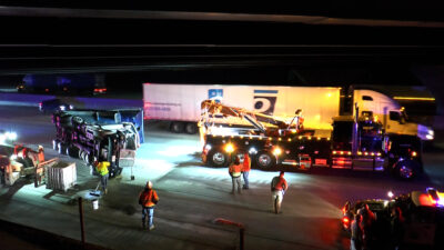 First responders were dispatched to a dump truck that fell on its side after a traffic collision on Interstate 5 near Lyons Avenue. Signal Staff/The Signal