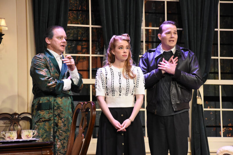 Gary Hoffman, Kelly Mack and Joe Frizzell in the Grace Baptist Church theater group’s original adaptation of the 1947 film “It Happened on Fifth Avenue,” which runs for two weekends starting Nov. 7, 2025. Courtesy photo.
