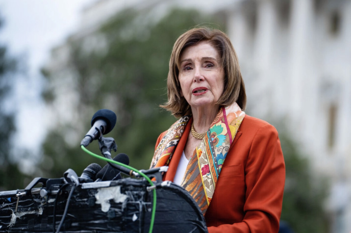 Rep. Nancy Pelosi (D-Calif.) speaks during a press conference about Hong Kong at House Triangle on Capitol Hill in Washington on Nov. 19, 2024. Photo by Madalina Vasiliu.
