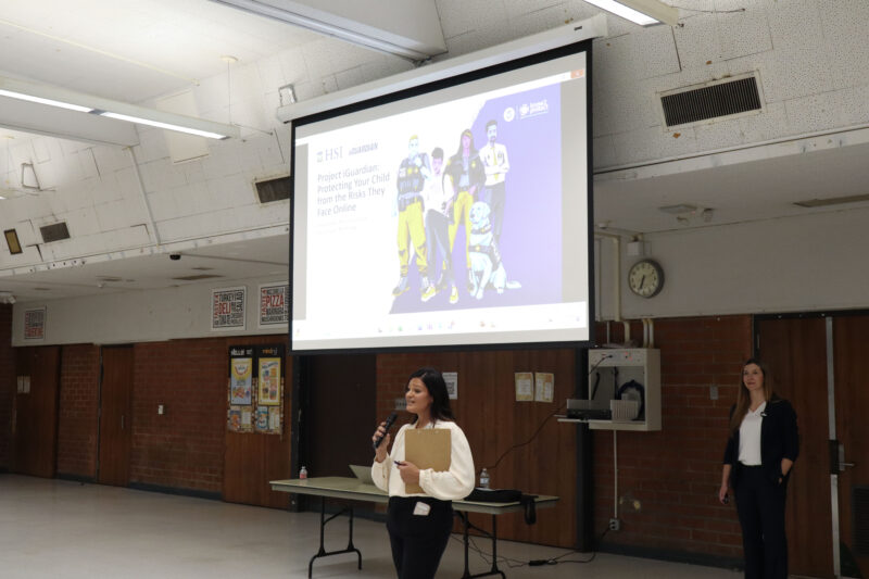 Corey Allaway, program specialist for the city of Santa Clarita, says her opening remarks to the audience at the "Parenting for Prevention" parent meeting about children's online safety at Hart High School in Newhall, Calif., Wednesday, Nov. 5, 2025. Kamryn Martell/The Signal
