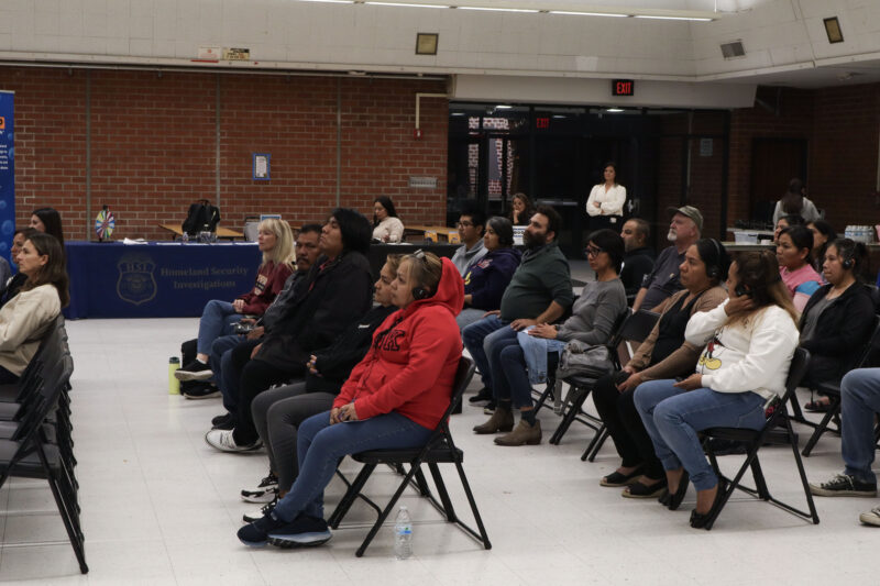 The audience listens to the guest speaker at the "Parenting for Prevention" parent meeting about children's online safety at Hart High School in Newhall, Calif., Wednesday, Nov. 5, 2025. Kamryn Martell/The Signal