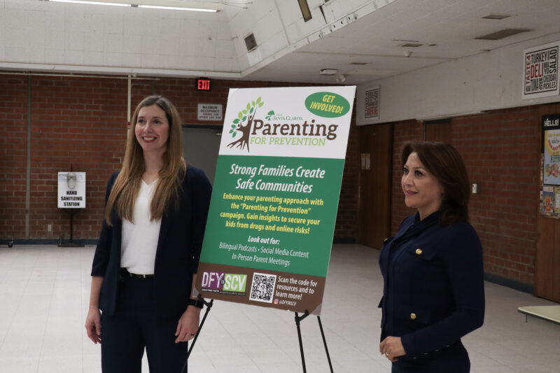 Victoria Scott, federal law enforcement officer, and Patsy Ayala, councilwoman of the city of Santa Clarita, pose for a photo at the "Parenting for Prevention" parent meeting about children's online safety at Hart High School in Newhall, Calif., Wednesday, Nov. 5, 2025. Kamryn Martell/The Signal