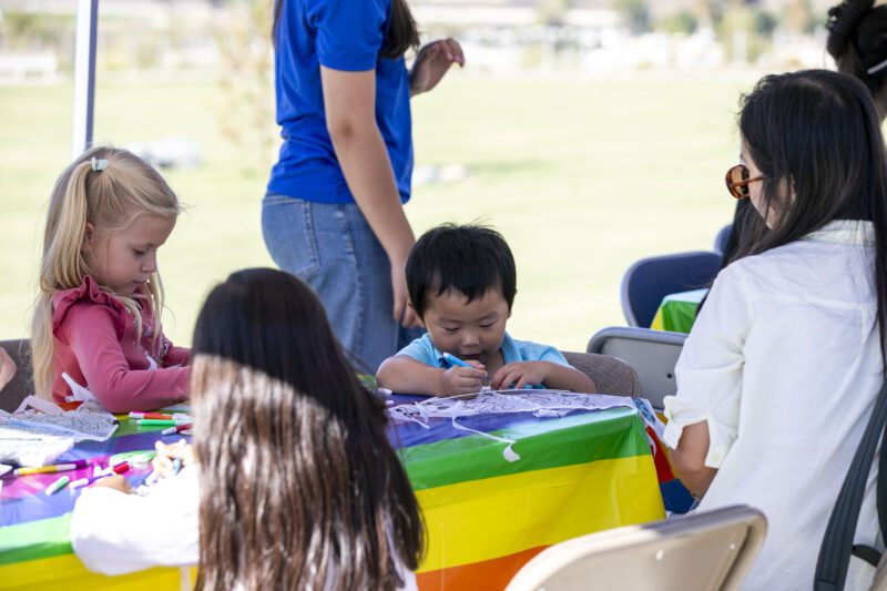Children could participate in crafts, such as coloring, during the opening of Riparian Park in Valencia by FivePoint on Saturday, Nov. 1, 2025. Habeba Mostafa/ The Signal