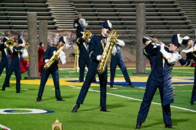 The West Ranch Wildcat Marching Band and color gaurd perform at the 41st annual Hart Rampage competition held at College of the Canyons in Valencia, Calif. on Nov. 1, 2025. Katherine Quezada/The Signal