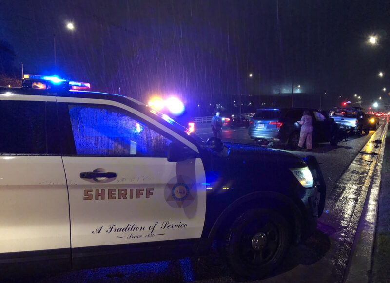 Authorities responded to a multi-vehicle collision near the intersection of Golden Valley Road and Centre Pointe Parkway on Friday, with the three involved vehicles being a blue Honda Pilot, a silver Toyota truck and a Tesla. Signal Staff photo.