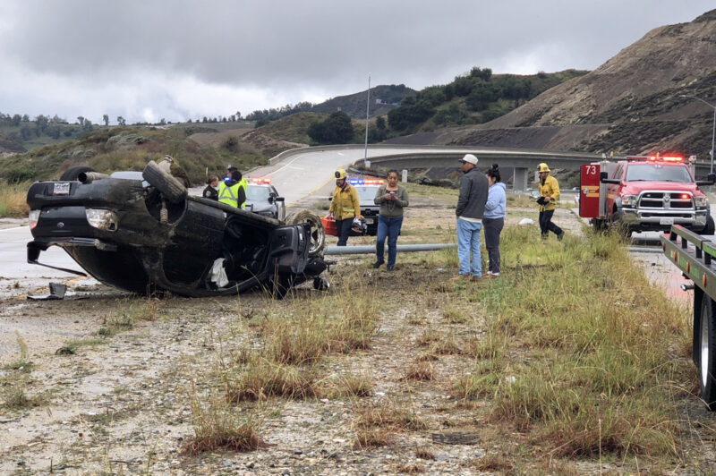 First responders were dispatched to call about a vehicle that rolled over on southbound Interstate 5 to the northbound State Route 14 transition lanes on Sunday morning. Signal Staff/The Signal