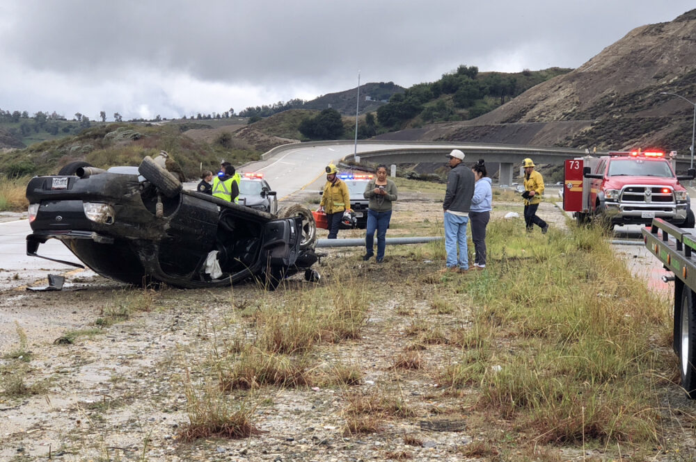 First responders were dispatched to call about a vehicle that rolled over on southbound Interstate 5 to the northbound State Route 14 transition lanes on Sunday morning. Signal Staff/The Signal