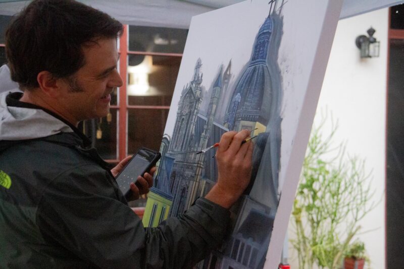 Artist and SCAA member Justin Pool live paints during The Santa Clarita Artists Association Gallery’s group art schow titled “Reflections” in Newhall on Saturday, Nov. 15, 2025. Katherine Quezada/The Signal