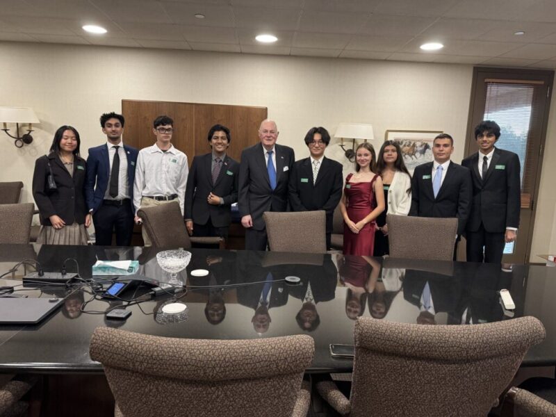West Ranch Law club members pose with former Justice Anthony Kennedy at the Reagan Library. Courtesy Photo/Rohan Radharaj