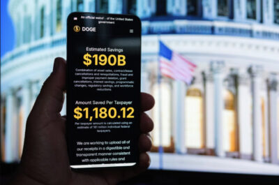 The Department of Government Efficiency website is displayed on a phone, in this file photo. Photo by Oleksii Pydsosonnii.