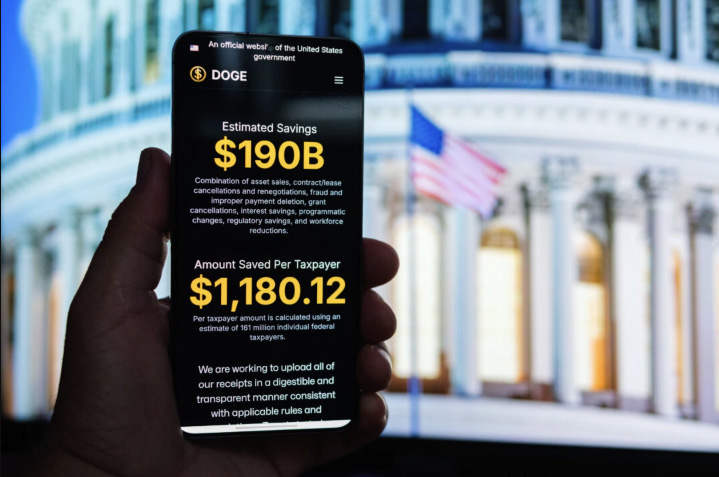 The Department of Government Efficiency website is displayed on a phone, in this file photo. Photo by Oleksii Pydsosonnii.