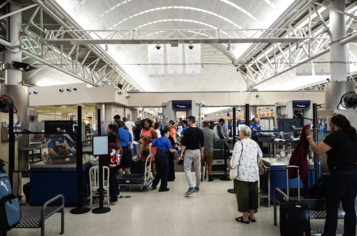 Travelers go through security screening at San Antonio International Airport in San Antonio, Texas, on July 10, 2025. Photo by Madalina Kilroy.