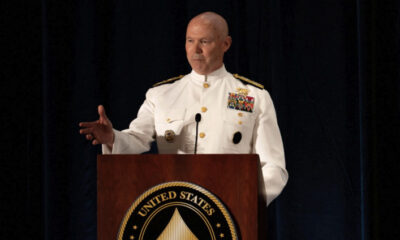 U.S. Navy Adm. Frank "Mitch" Bradley delivers remarks during the USSOCOM Change of Command Ceremony in Tampa, Fla., on Oct. 3, 2025. Airman 1st Class Monique Stober/U.S. Special Operations Command/Handout via Reuters