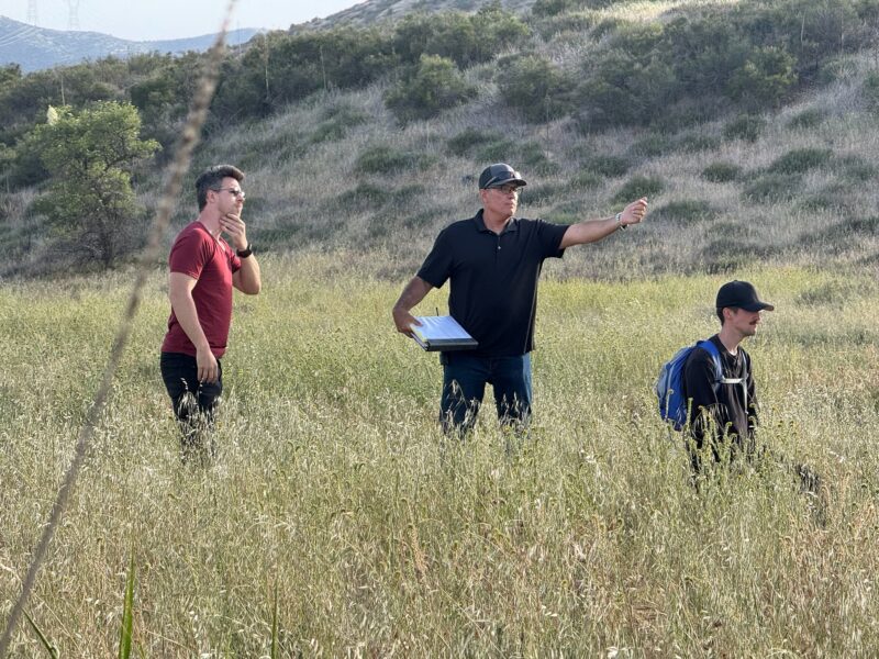 Phil Flock (L), director of photography, Clint Lilley (C), director, and Tanner Conant (R), camera assistant, get ready to set up the next shot on the set of "The Geisha and The Gunfighter." Photo courtesy of Clint Lilley.