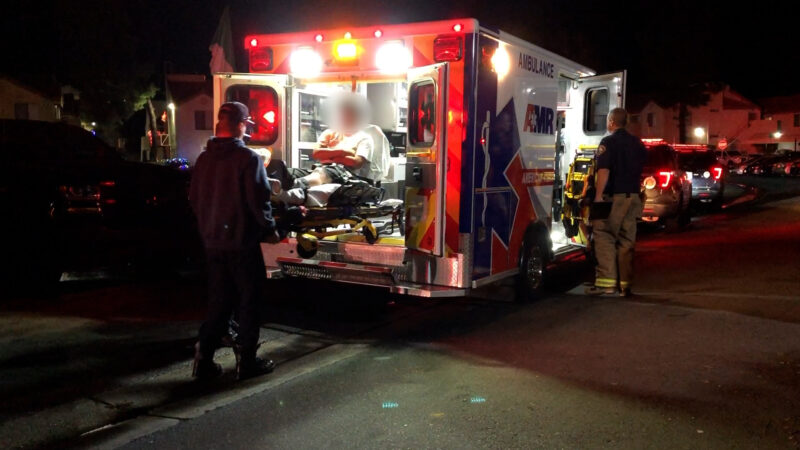A child is transported to the hospital after an altercation in Newhall, Calif. on Sunday evening, Monday, Dec. 15, 2025. Signal Staff/The Signal