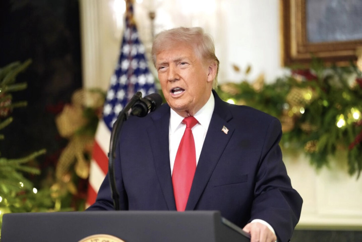 President Donald Trump addresses the nation from the Diplomatic Room of the White House on Dec. 17, 2025. Doug Mills-Pool/Getty Images