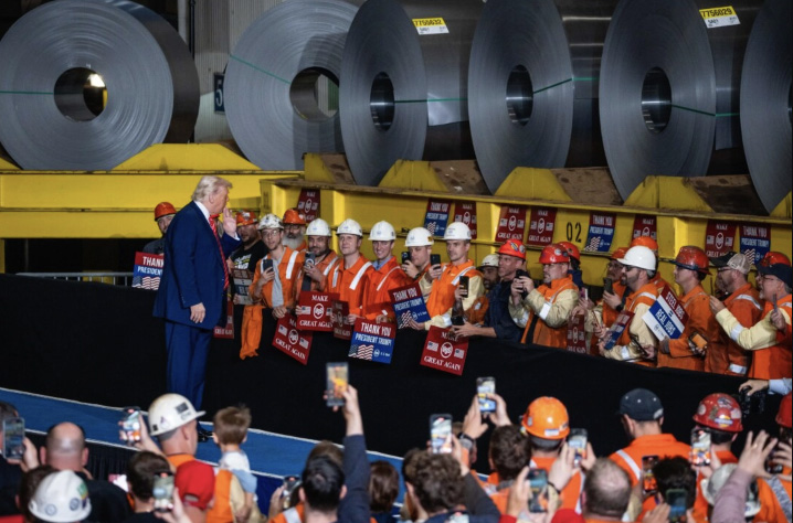 President Donald Trump arrives to deliver a speech at the U.S. Steel Corporation's Irvin Works in West Mifflin, Pa., on May 30, 2025. Photo by Madalina Vasiliu.