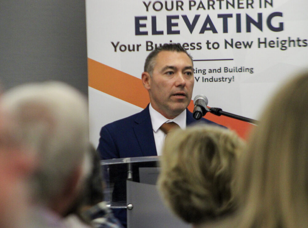 VIA chair Mark Shramek speaks at the 2026 Board of Directors Installation luncheon on Friday, Dec. 19, 2025. Susan Monaghan/The Signal