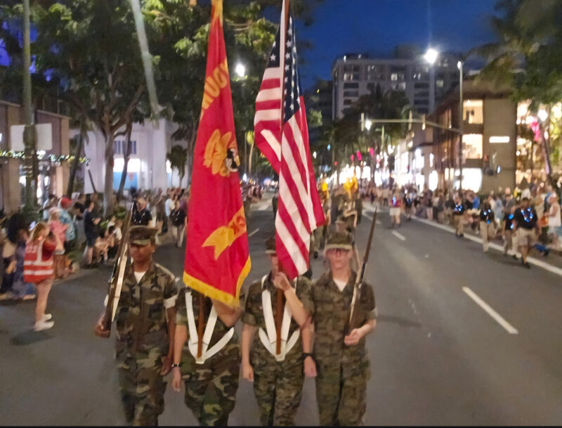 Hundreds of Young Marines from across the country lead the Pearl Harbor Remembrance Parade in Honolulu on Dec. 7, the 84th anniversary of the Pearl Harbor attack. Courtesy photo.