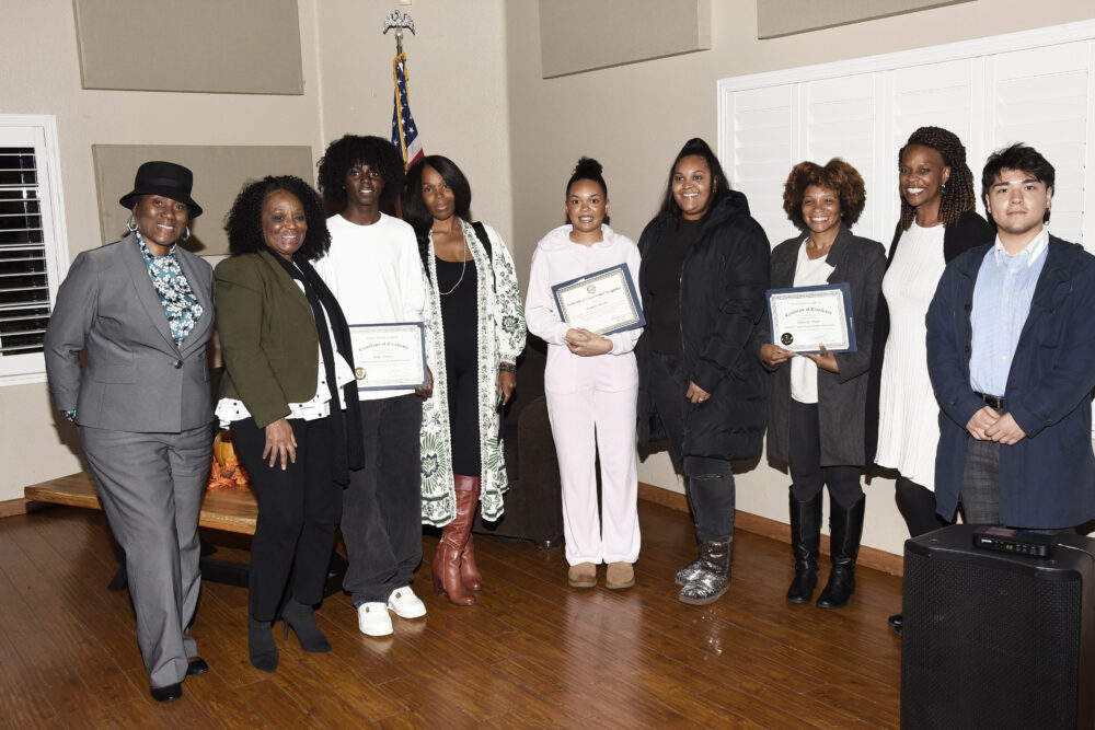 The Santa Clarita Valley chapter of the NAACP recently held its 2025 scholarship ceremony at the Valencia Northpark Clubhouse. The scholarship recipients were Aarielle Arnette, Alexander Browne and Bailei Johnson, who graduated from SCV high schools in 2025 and are now in their freshman year at Southern California universities. Courtesy photo.