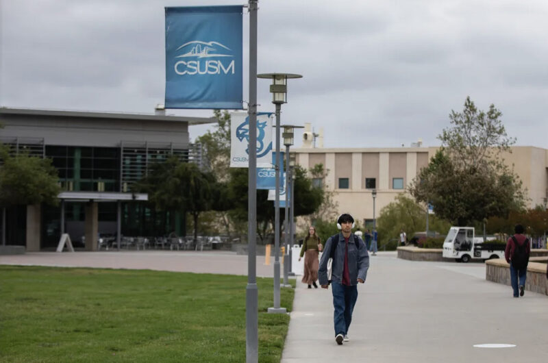 Students walk through campus at Cal State San Marcos on May 6, 2025. Photo by Adriana Heldiz, CalMatters
