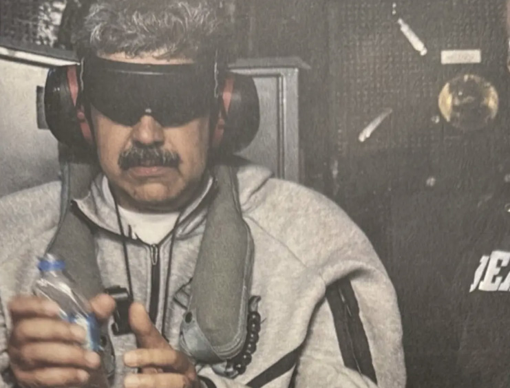 Venezuelan leader Nicolás Maduro, as seen in a photo shared by President Donald Trump on Jan. 3, 2026, purporting to show Maduro aboard the USS Iwo Jima, on Jan. 3, 2026. The White House