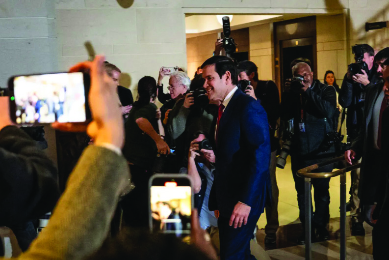 Secretary of State Marco Rubio arrives for a meeting with congressional leaders and other Cabinet members about Venezuela at the U.S. Capitol building in Washington on Jan. 5, 2026. Photo by Madalina Kilroy.