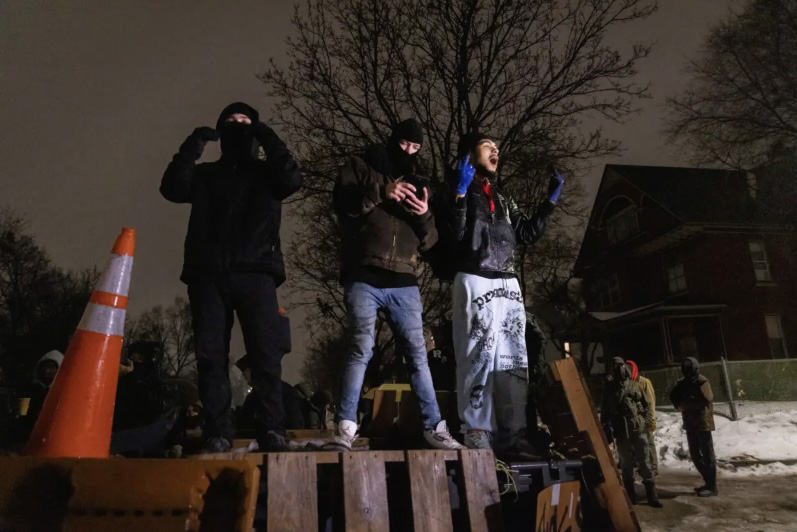 Protesters demonstrating against Immigration and Customs Enforcement (ICE) operations gather in Minneapolis on Jan. 8, 2026. Photo by John Fredricks.