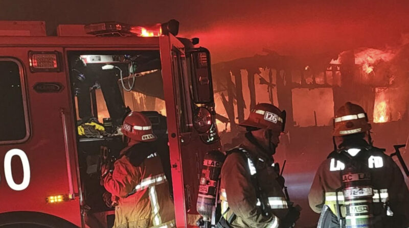 Firefighters battle the blaze that destroyed the home of Karole Kopecky on Friday, Jan. 9, 2026. Courtesy photo.