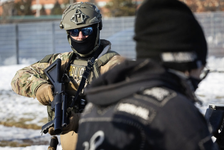 Protestors face off with federal officers in front of the Bishop Henry Whipple Federal Building in Minneapolis on Jan. 9, 2026. Photo by John Fredricks.