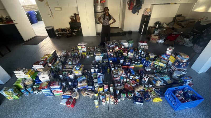 Diya Boini with her donations. Photo courtesy of Diya Boini.