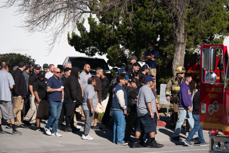 Aerospace company employees located in the Valencia Industrial Center evacuate the facility following a HAZMAT situation on Thursday, Jan. 15, 2026. Katherine Quezada/The Signal