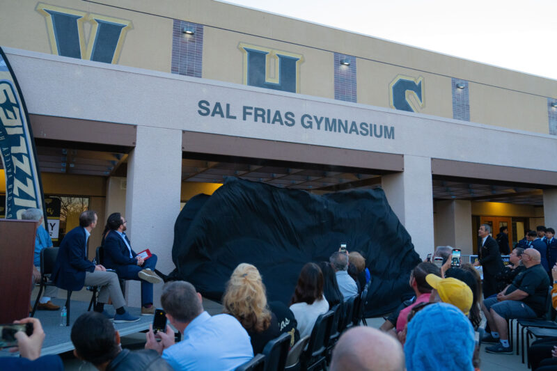 The William S. Hart High Union High School District unveil the newly renamed Golden Valley High School gymnasium in dedication of Sal Frias on Friday, Jan. 16, 2026. Katherine Quezada/The Signal