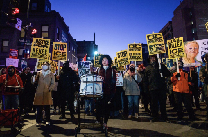 People join a march to protest against Immigration and Customs Enforcement operations in Washington on Jan. 20, 2026. Photo by Madalina Kilroy.