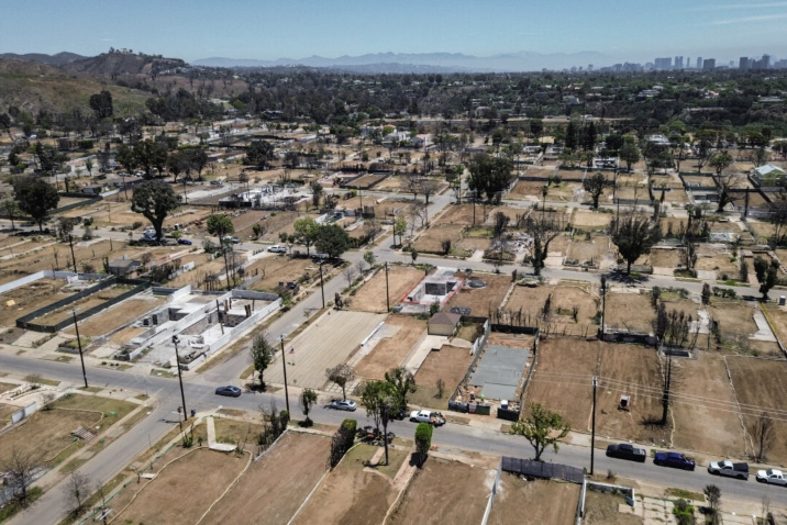 The property lines of homes burned during the Palisades Fire visible in the Pacific Palisades neighborhood of Los Angeles as seen on June 9, 2025. Photo by John Fredricks.