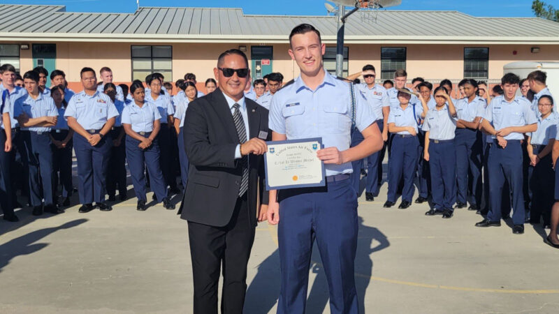 Cadet Weston Michel, of Saugus High School, received special recognition as a top performer in the Air Force Junior Reserve Officers' Training Corps program at Valencia High School. Courtesy photo.
