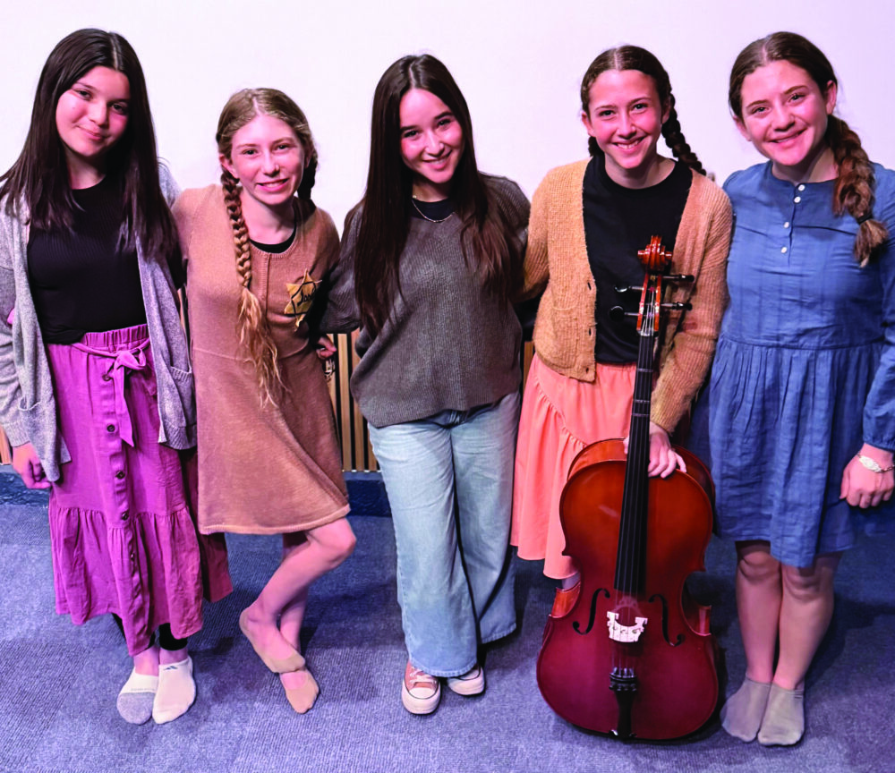 The cast and director of "Never Forget" from left to right: Madelyn Friedman, Charlie Seigel, Bayley Tanenbaum, Isabella Campbell and Olivia Liff. Courtesy photo/Alli Seigel